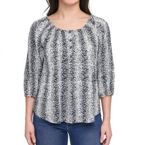 notations womens black white pullover top size L